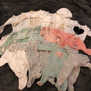Newborn Girls Pajamas Lot of 14